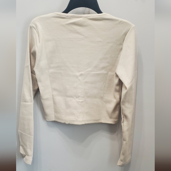 DAISY STREET RIBBED BEIGE CARDIGAN CROP TOP - Picture 3 of 9